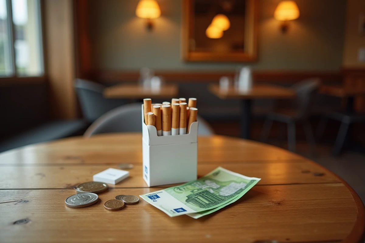 Cartouche de cigarettes posée sur une table avec des euros au Luxembourg
