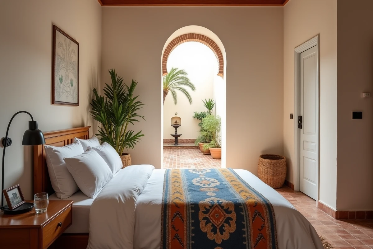 Chambre individuelle soignée dans une maison de retraite au Maroc illustrant le niveau de confort et les prestations proposées